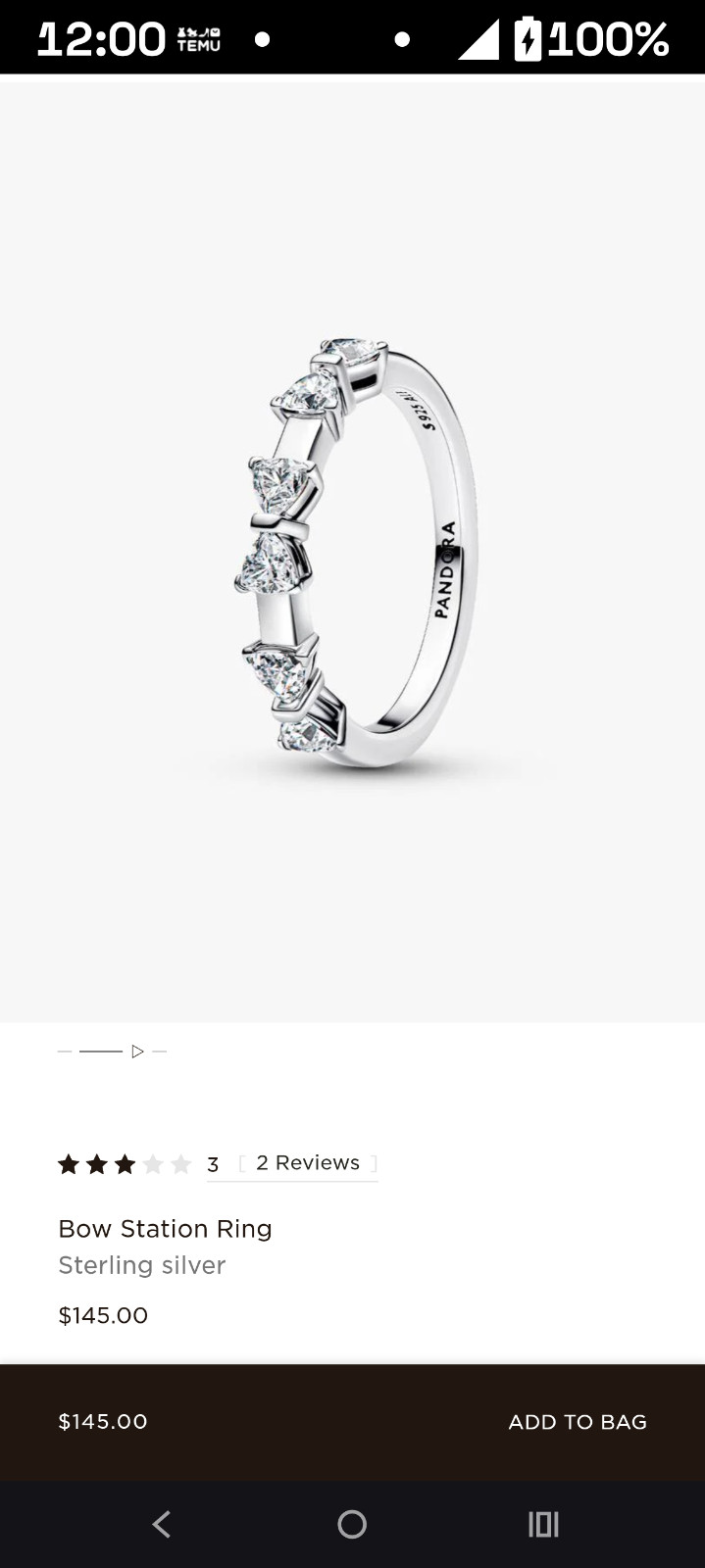 Pandora bow station ring sterling silver.