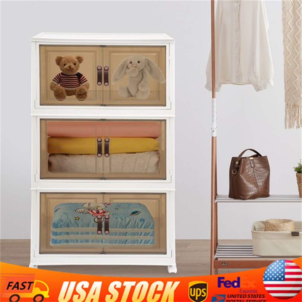 3-Tier Stackable Storage Bins with Lids & Wheels Foldable Closet Organizer Box
