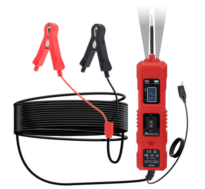 Probador eléctrico 6–36V con activación de componentes y detector de cortos. Ide