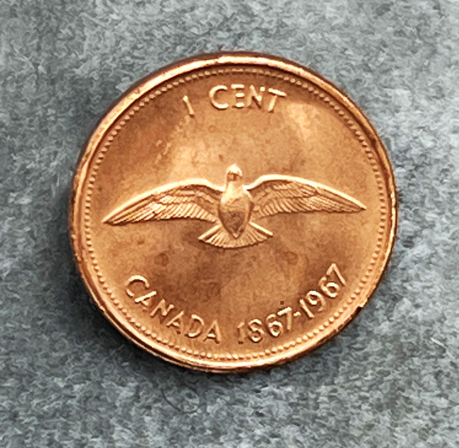 1867 1967 Canada  1 cent coin, From an  Uncirculated Original role