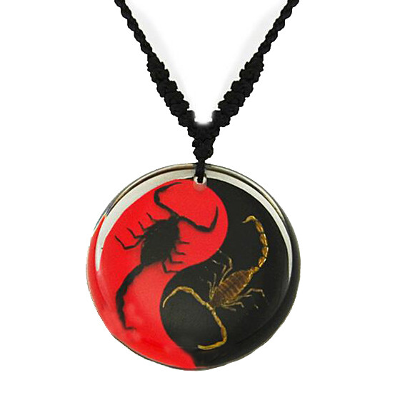 REAL scorpion necklace red black yin yang adjustable chain to fit anyone