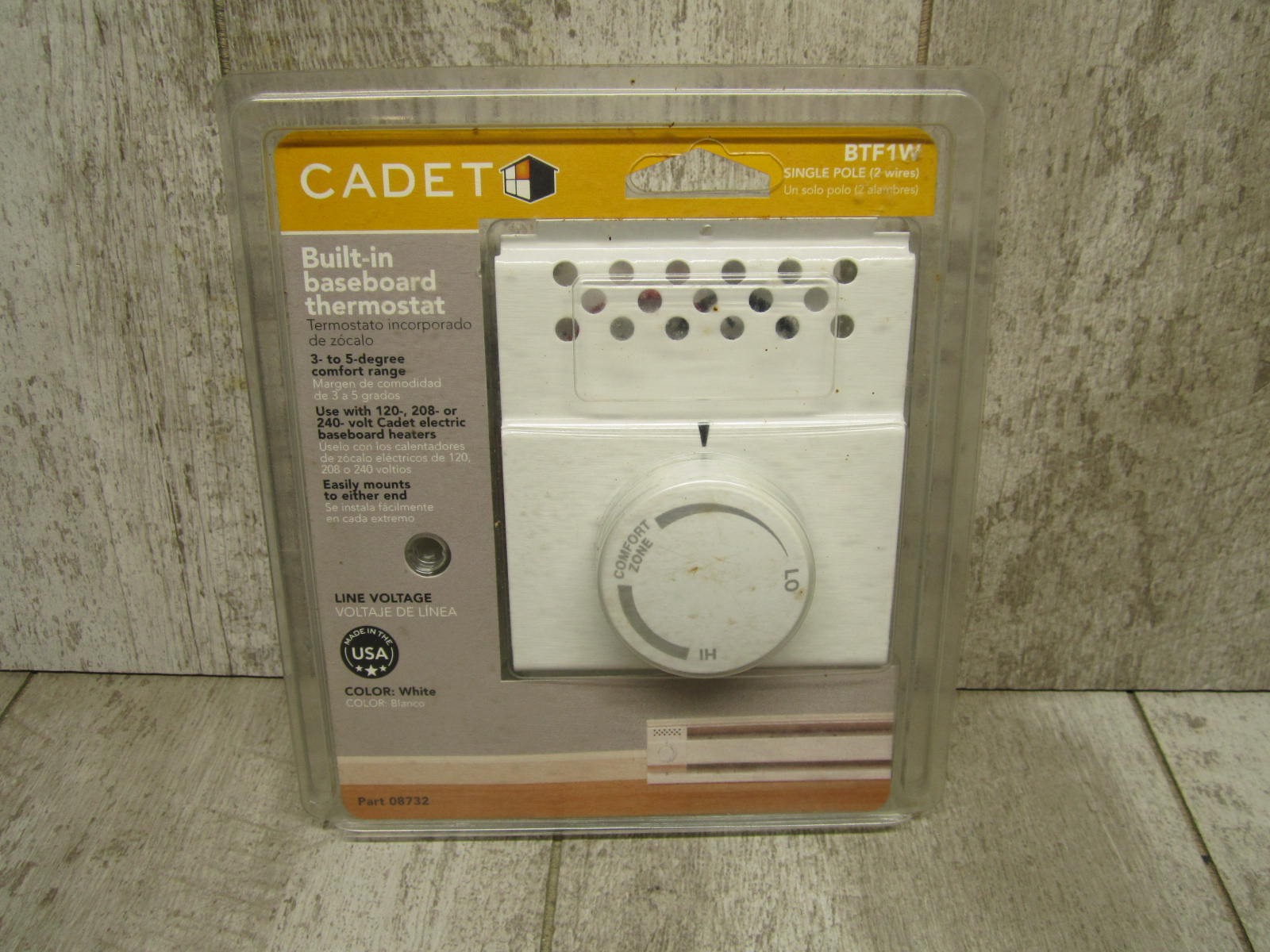 Cadet built in Baseboard Heater Thermostat White Model BTF1W NOS
