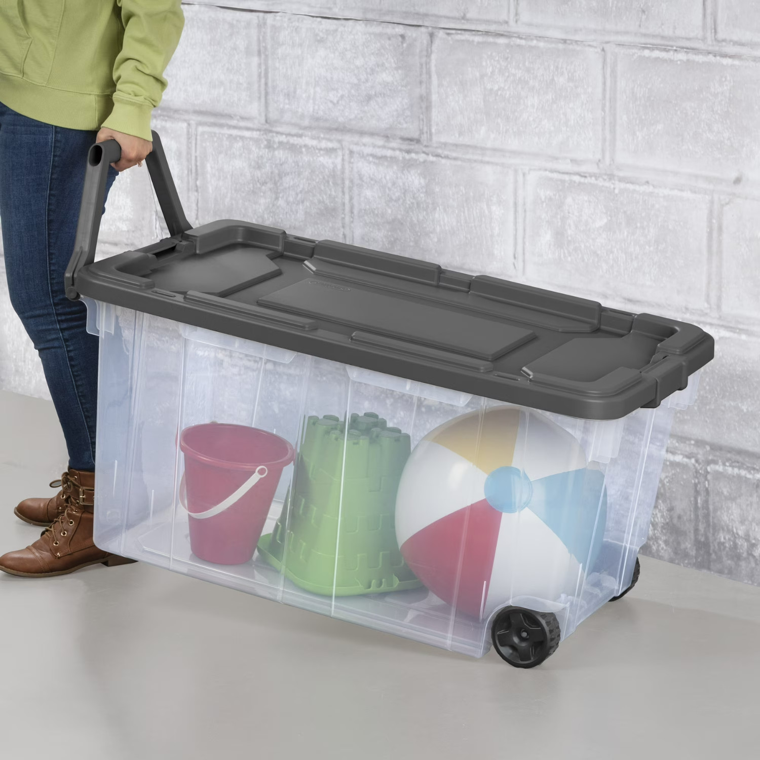 2 Pack Sterilite 160 Quart Wheeled Storage Bin Clear with Pull Handle