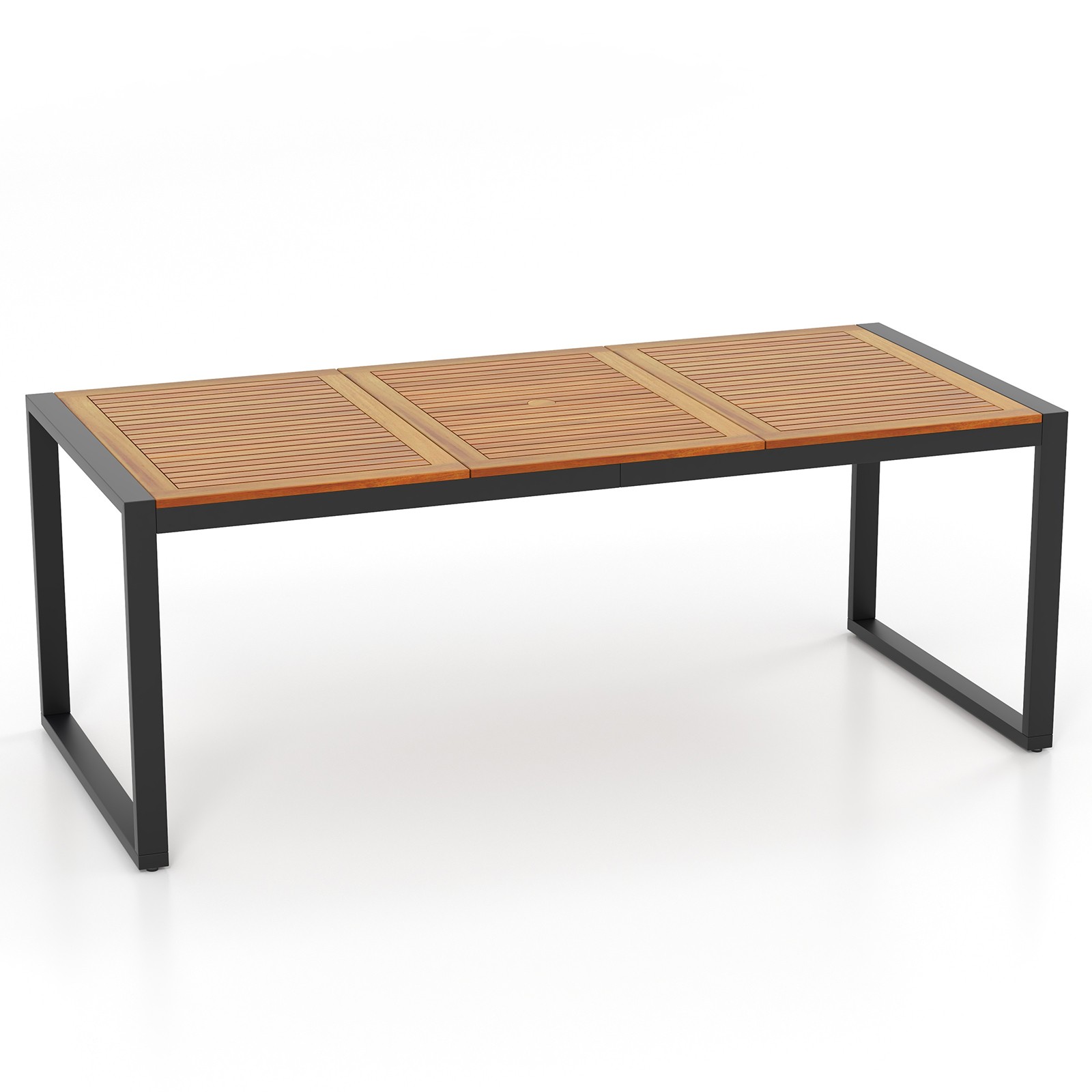 79" Acacia Wood Patio Table with 1.9" Umbrella Hole Adjustable Foot Pads