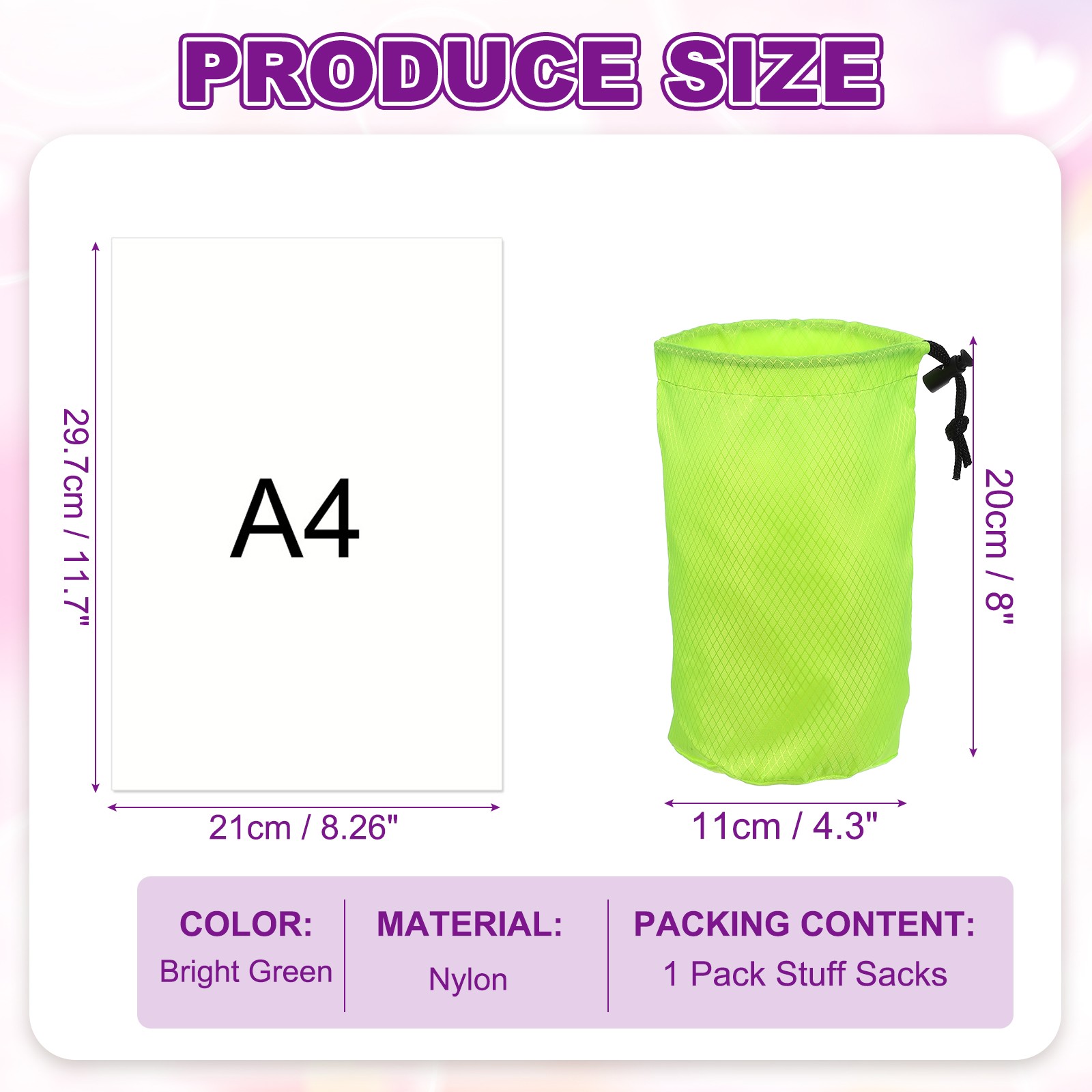 Stuff Sack Nylon Waterproof Storage Sacks 4x8 Inch (Bright Green)