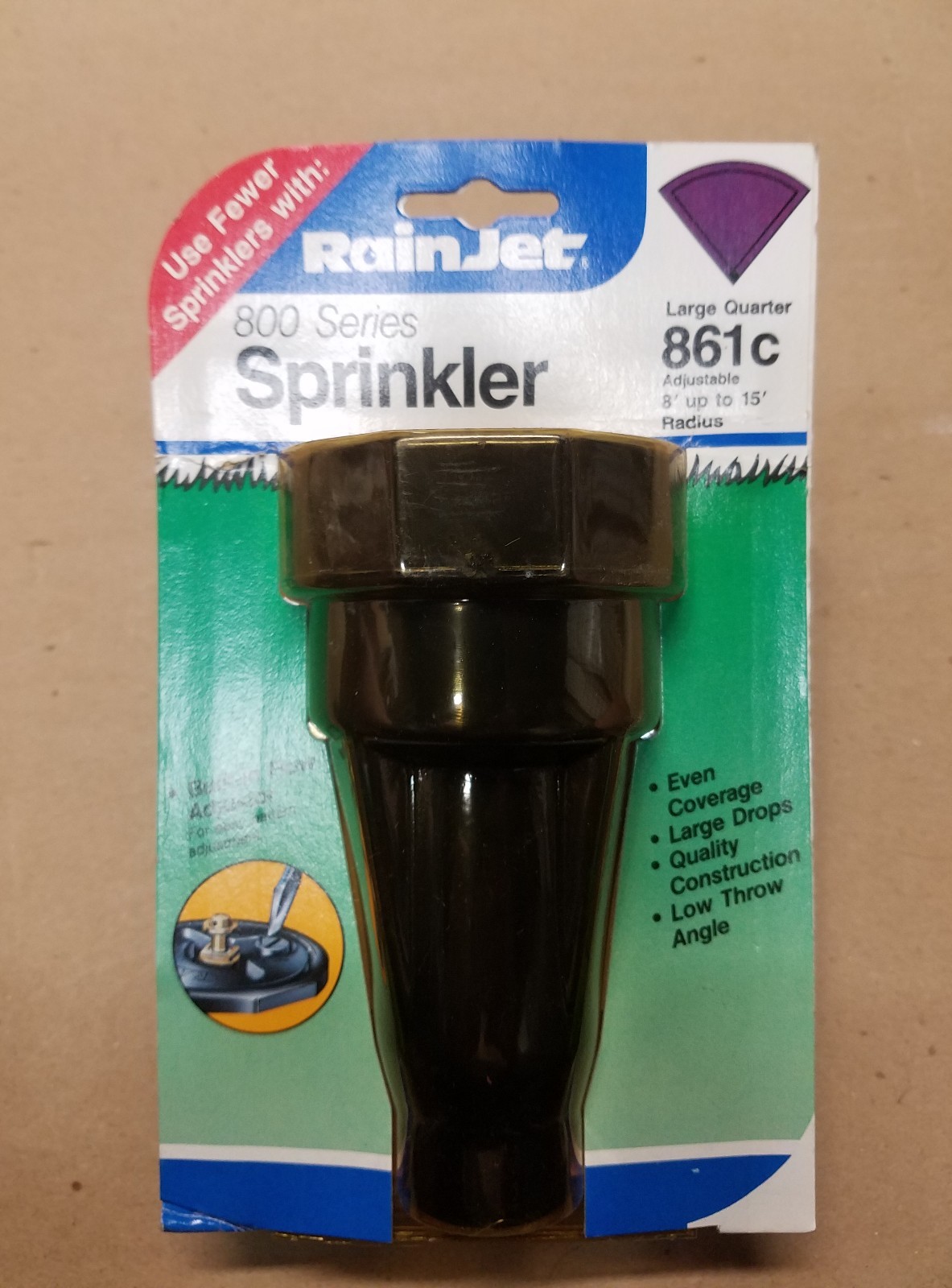 Nos Vintage Rain Jet Sprinkler 861C Large  Quarter Circle 15' Radius Carded