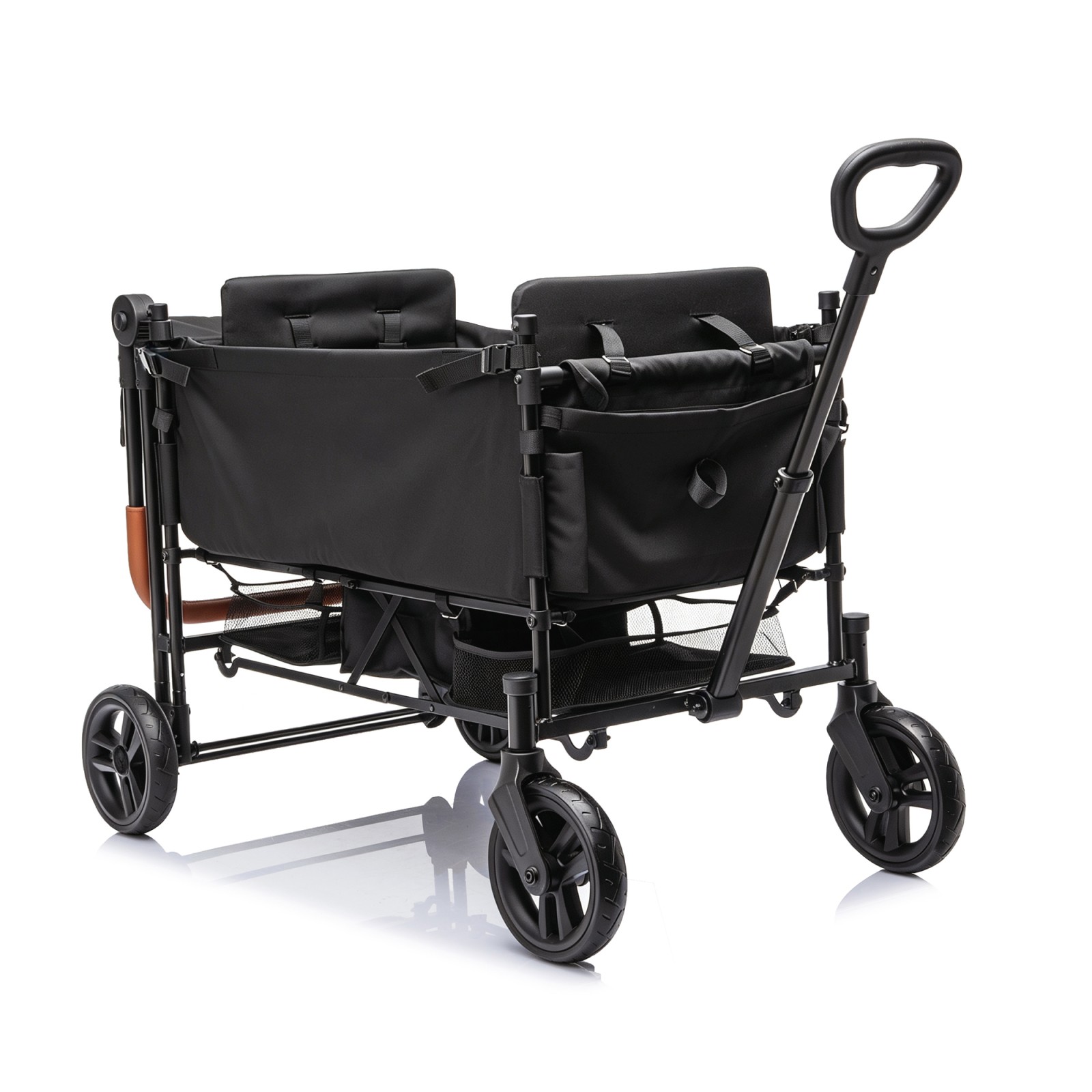 2 Kids Wagon Stroller, Adjustable Handle, 8" PU Wheels, Foldable Frame
