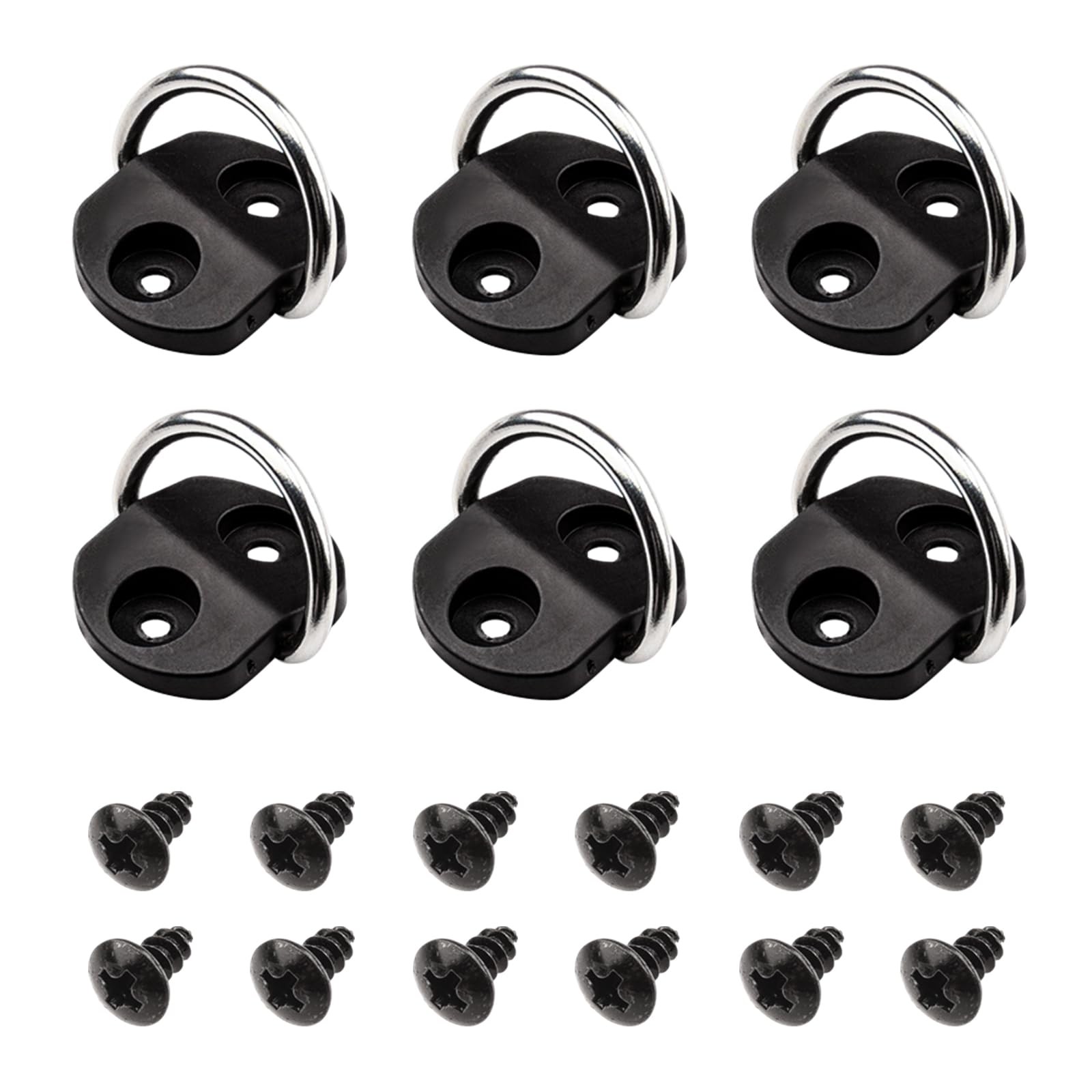 VEHIRIE 6 Pcs D-Ring Tie Downs Small D-Rings Anchor 6 Pcs, Black+Silvery