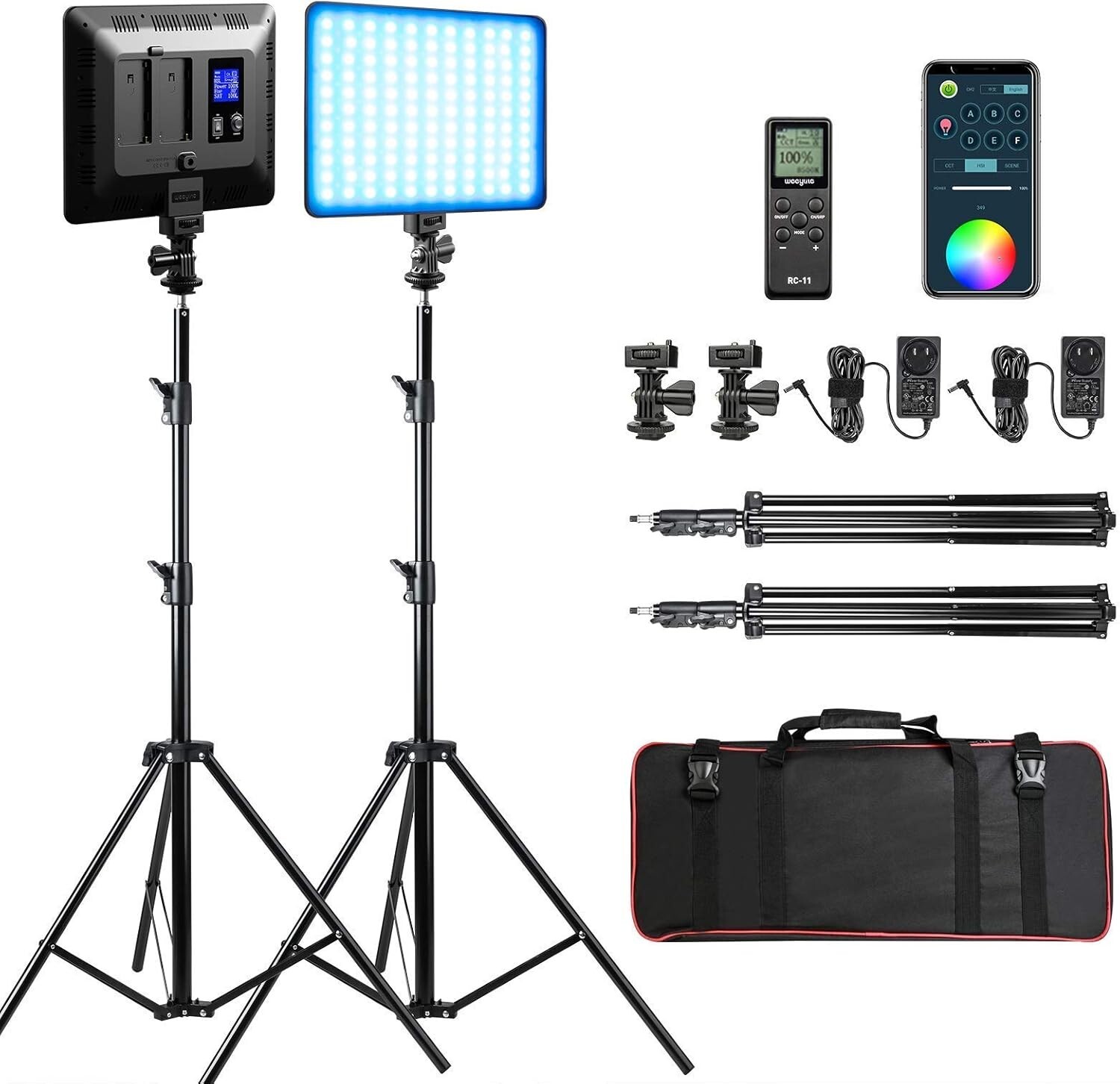 2 Packs Weeylite Sprite 20 LED Video Light Panel + Stand + Remote Full RGB Color