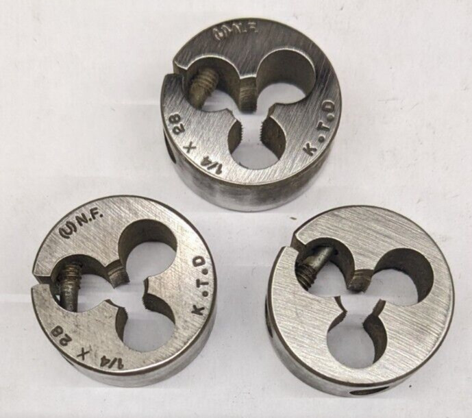 3 Kromhard 1/4"-28 UNF Round Dies 1" OD Screw Adjustable Die CS Carbon Steel USA
