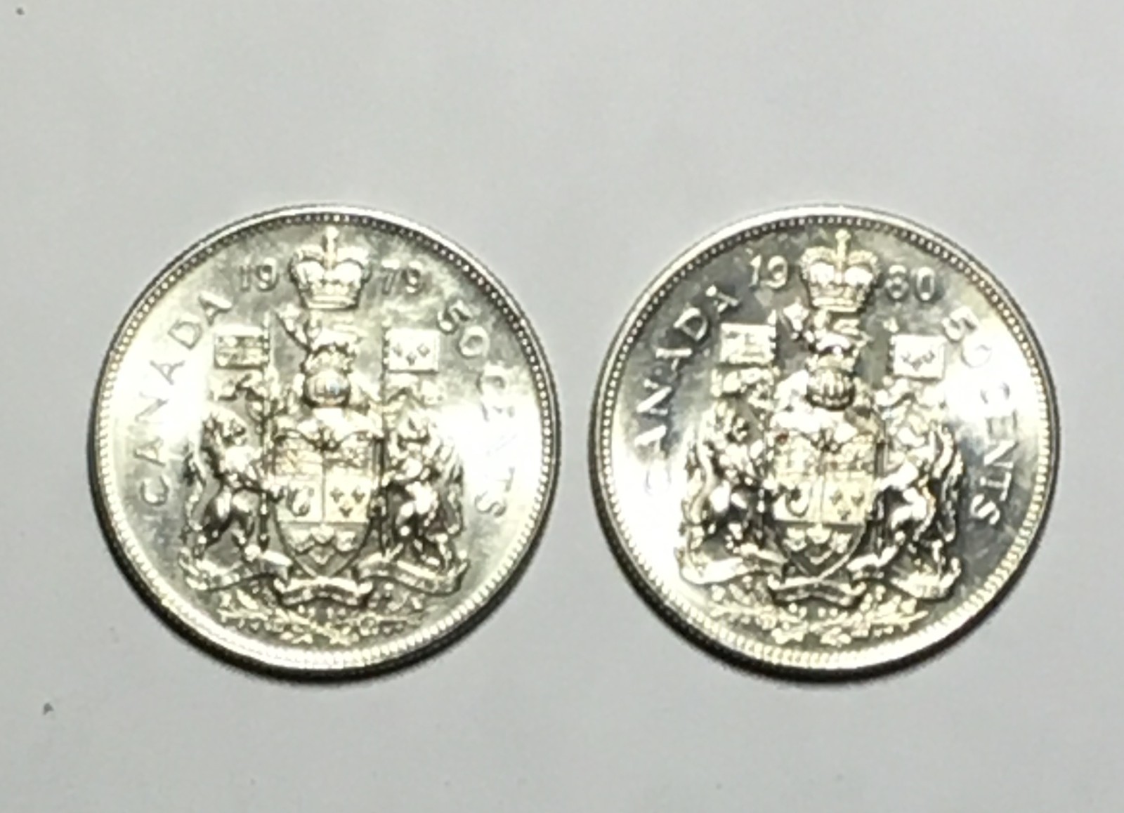 Lot 2 Coin Canada 50 Cents nickel 1979 1980
