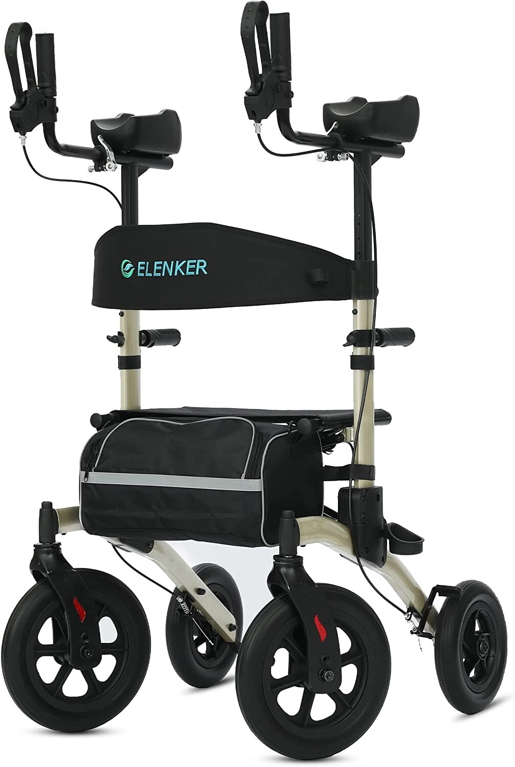 2026 ELENKER All-Terrain Upright Walker, Stand up Rolling Walker with Seat