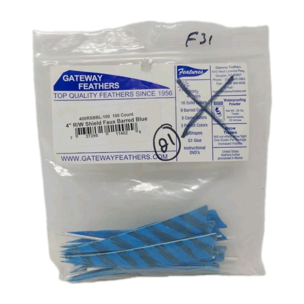21 Count Gateway Archery Arrow Feathers 4" Right Wing: Shield Faux Barred Blue