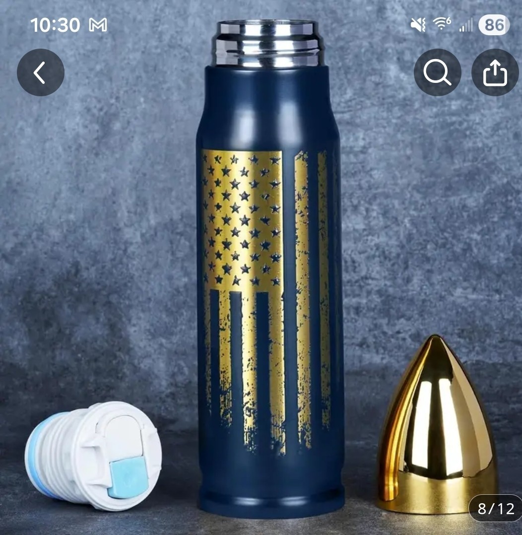 Thermos Bullet Flag Tumbler Blue Stainless Steel 17oz.(Great Gift for Dad)