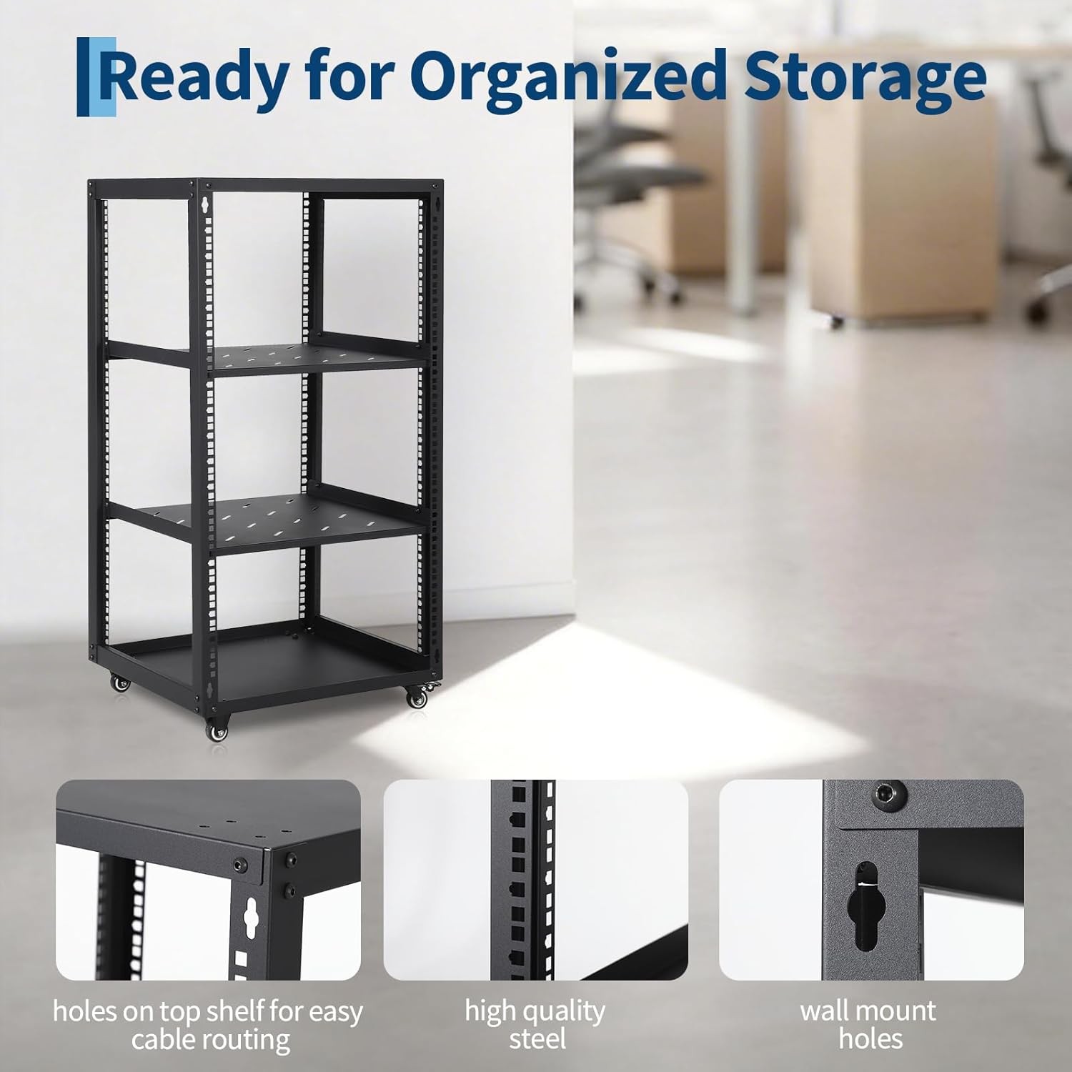 12U 4 Post Open Frame Server Rack Network Enclosure AV Rack Stand Wall Mount US