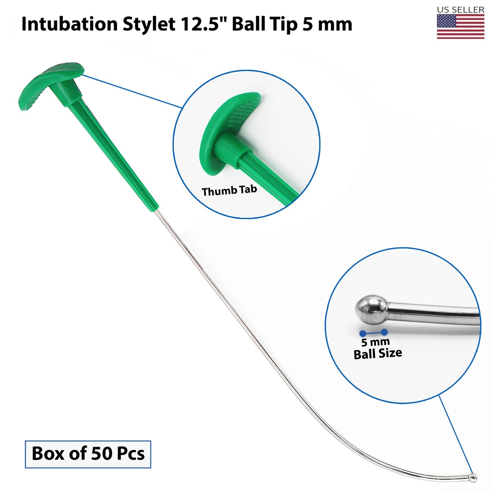 Intubation Rigid Stylet Sterile Single Use Stylets Anesthesia Instrument- 50 Pcs