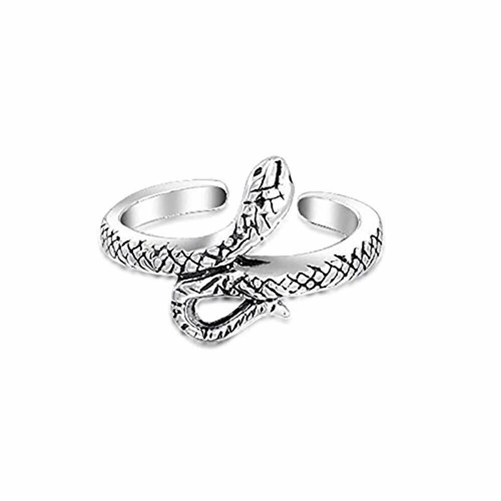 Women's 14k White Gold Plated Adjustable Snake Toe/Midi Ring