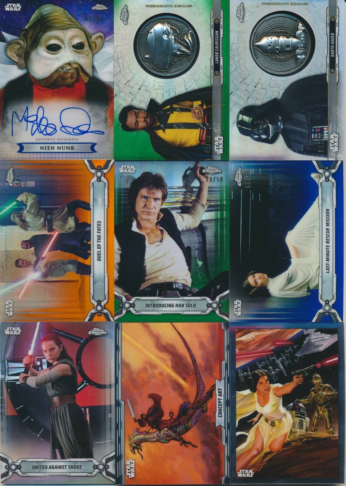 2019 STAR WARS CHROME LEGACY AUTO/INSERT/REF/Orange/Green/Blue Pick From List
