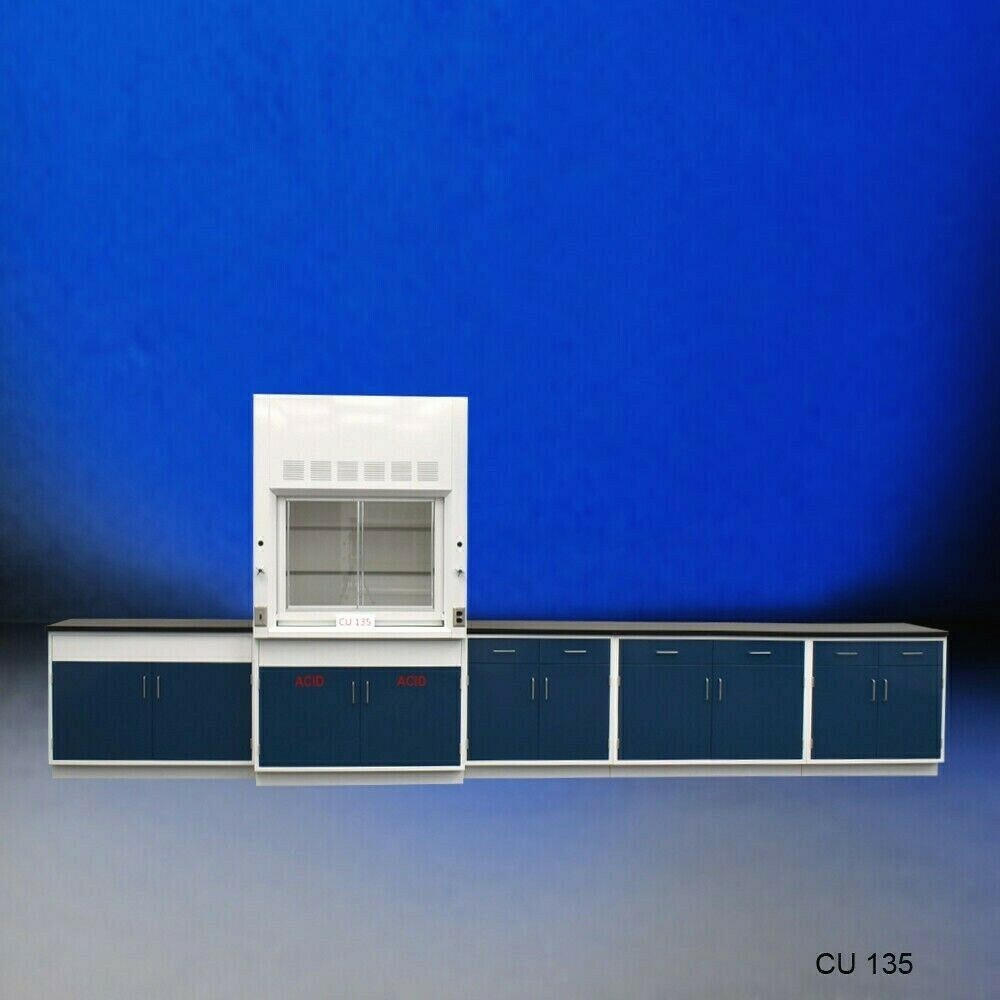 Fisher American 4' Fume Hood w/ ACID Storage &14' Laboratory Cabinets / E2-496
