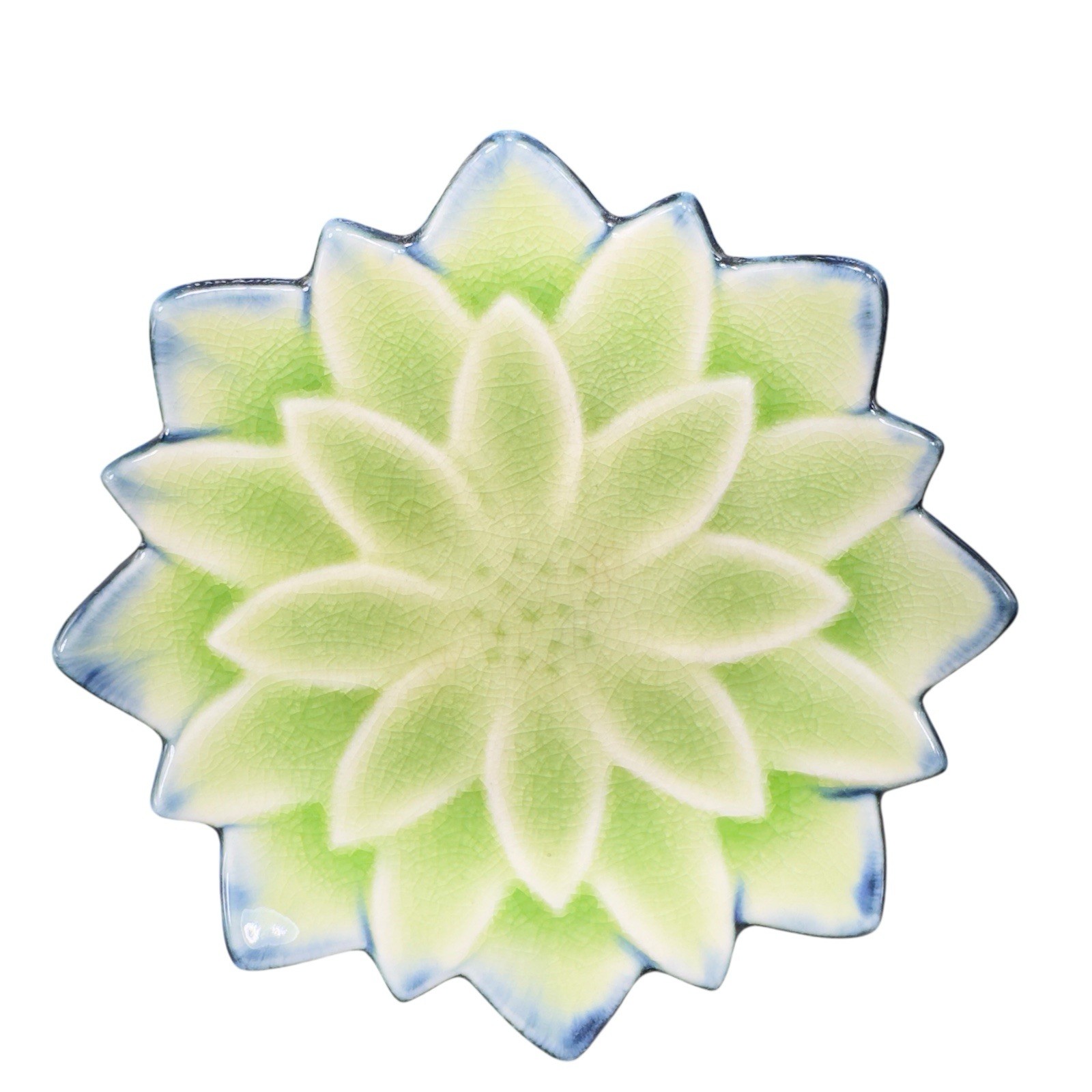 Vintage Lime Crackle Dahlia Appetizer Plate Dish Trinket Holder Ceramic VTG