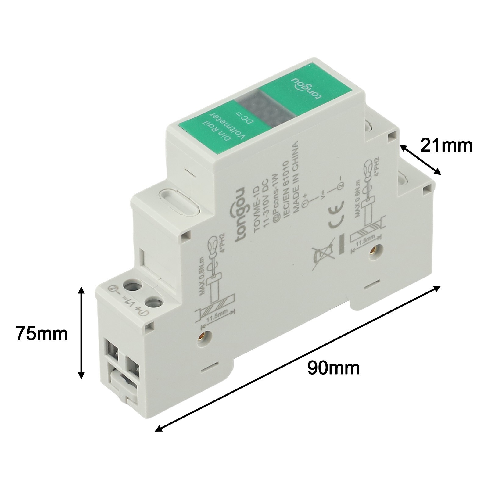 LED Display Voltage Meter for Din Rail Installation Supporting 11 310V DC Range