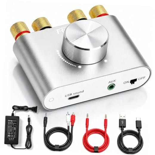 F900S 160W Bluetooth 5.0 Mini Amplifier, 80Wx2 2.0CH Audio 80W+80W Silver