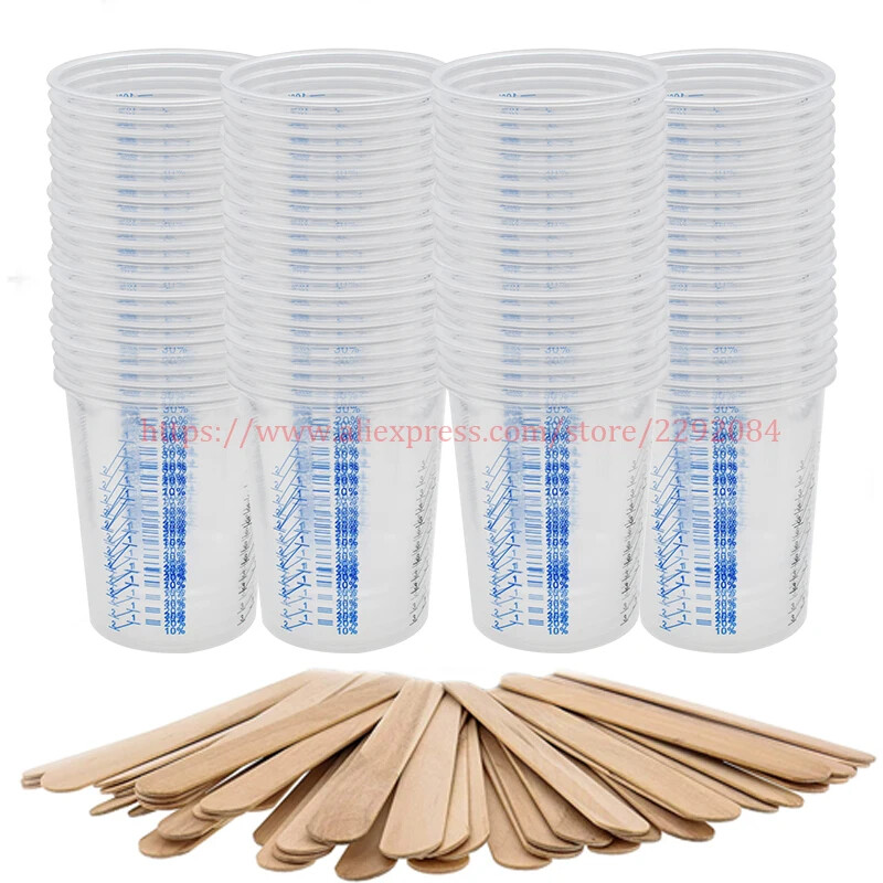 600ml Spray Gun Disposable Measuring Cups 50 Pcs Clear Graduated Plastic Paint