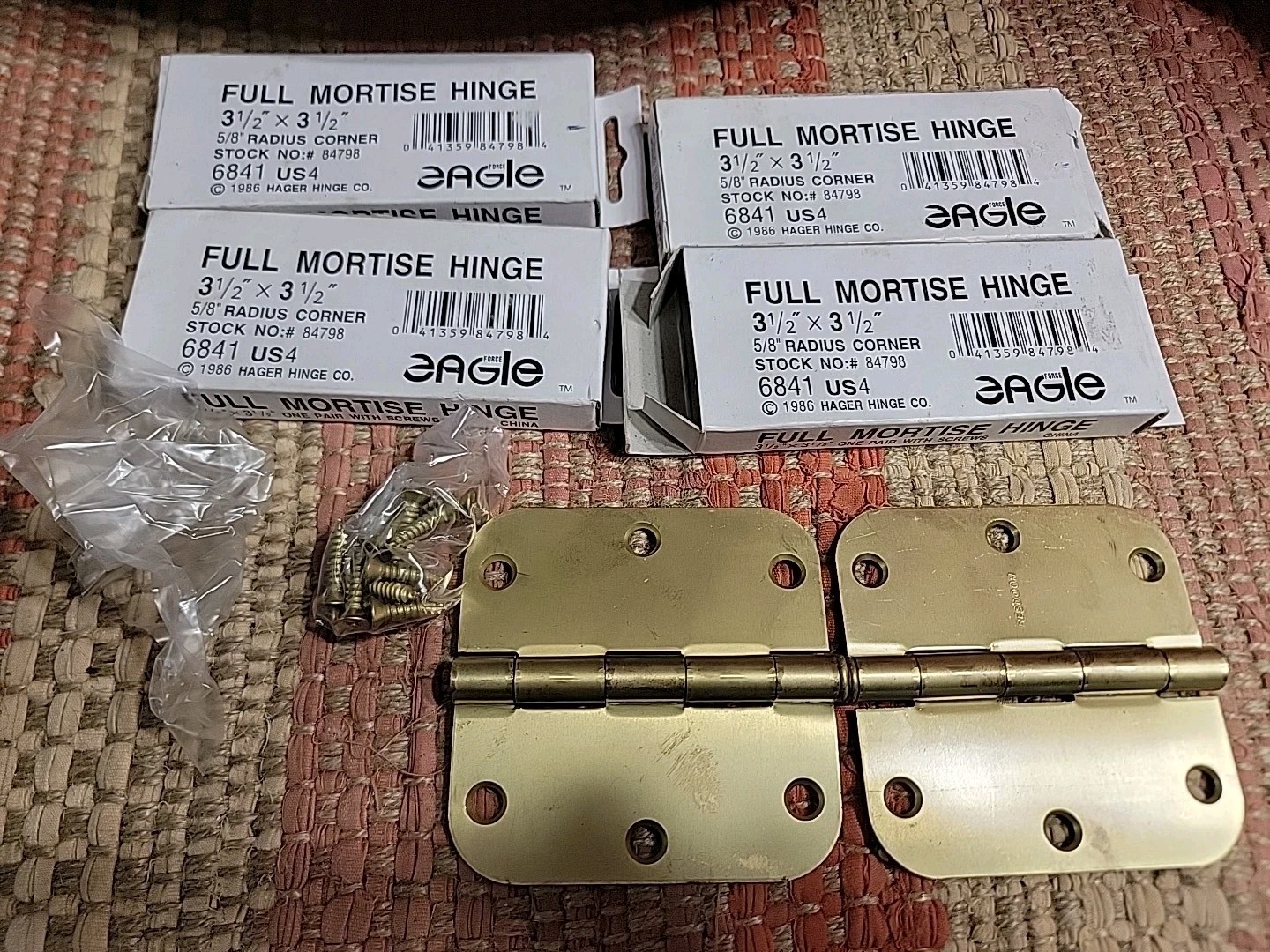 4 Sets- Hager Full Mortise Hinge 3.5"x 3.5", 5/8" Radius Corner #84798.