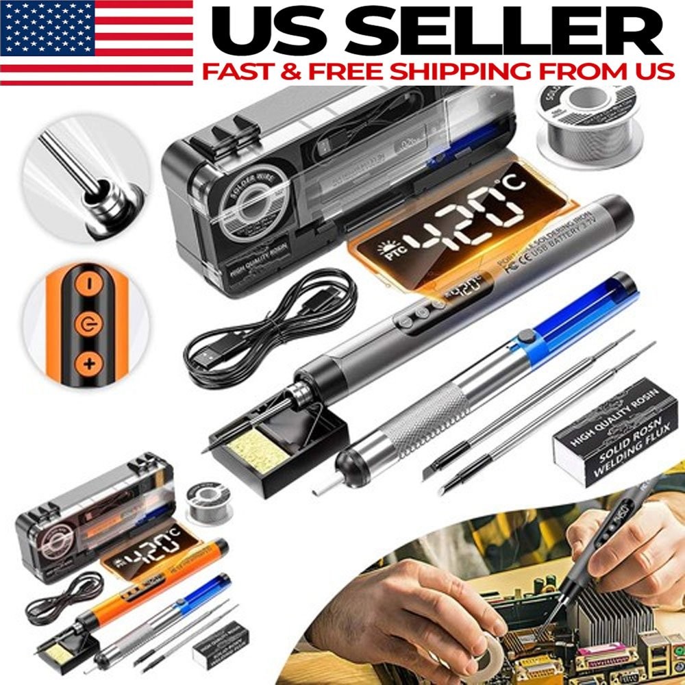 Digital Cordless Soldering Iron Kit Rechargeable Portable 5 Speed Temperature US