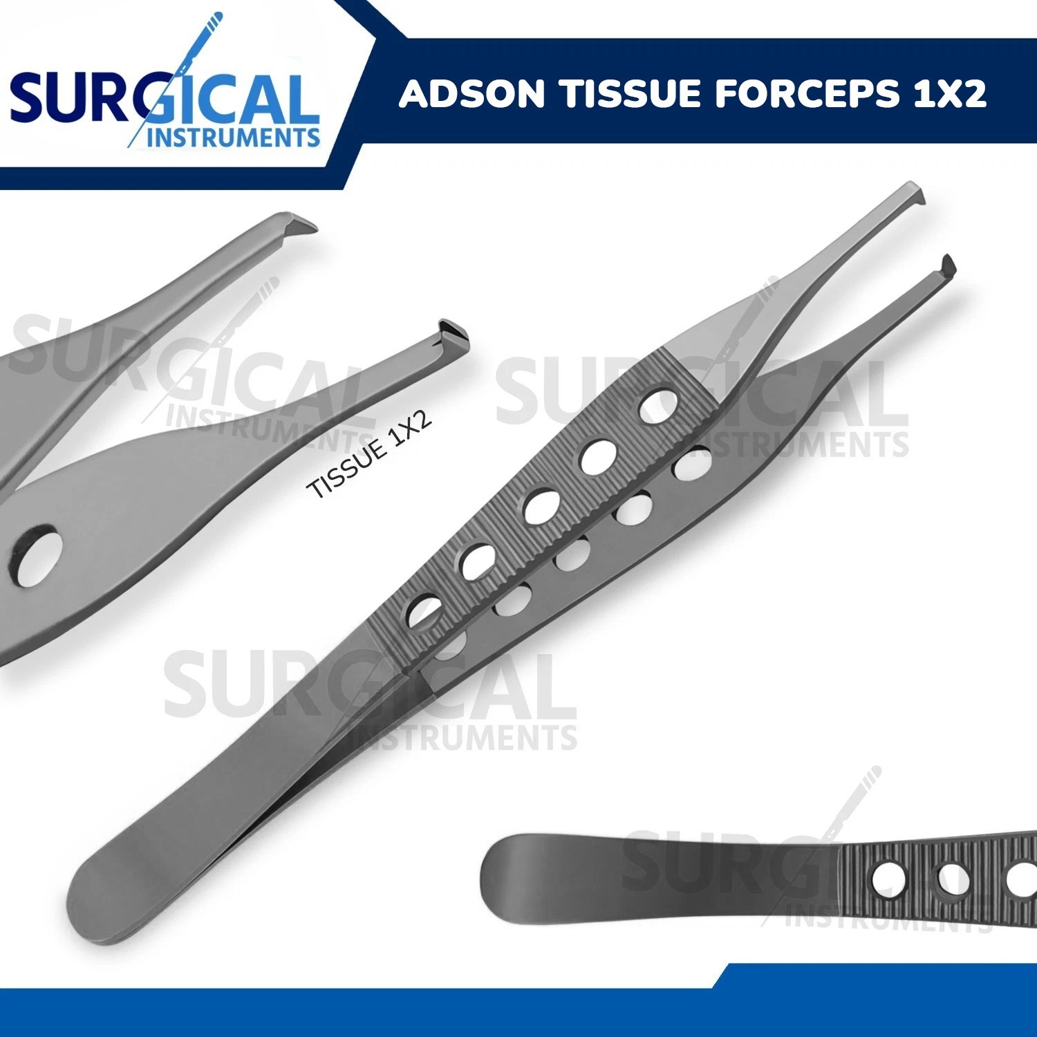 Adson Tissue Forceps 1 x 2 Surgical Plastic Surgery Fenestrated German Grade