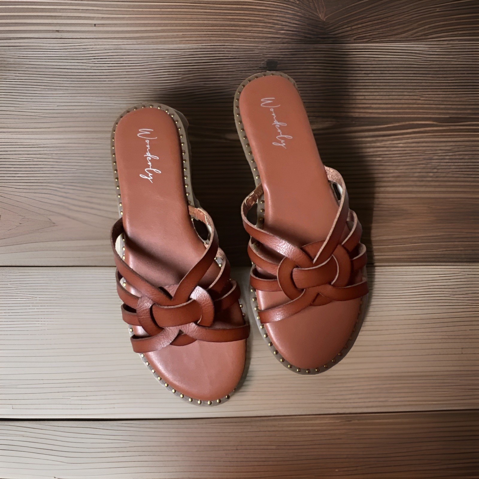 Wonderly 9.5 Medium Cognac Tara Slip On Sandals
