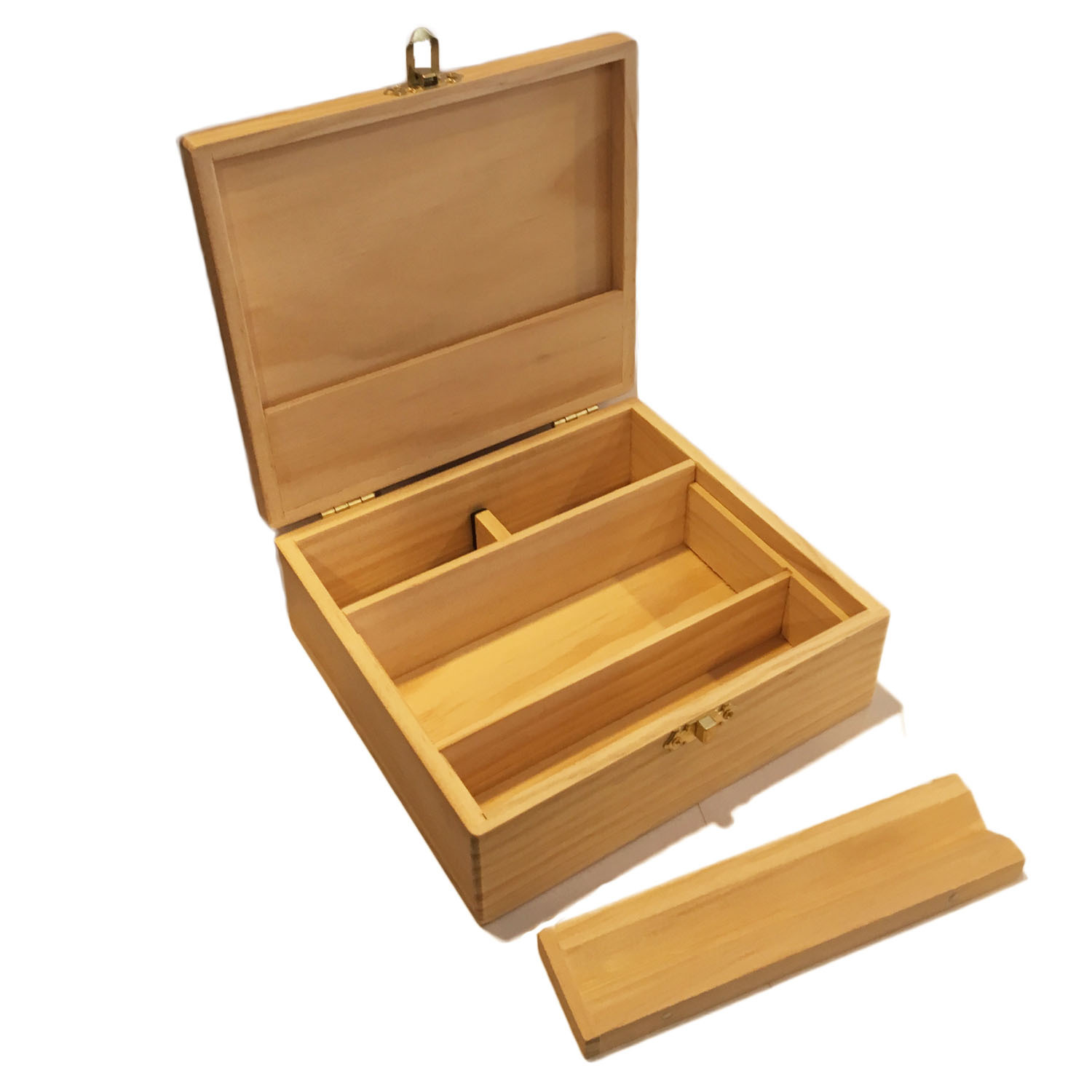 Large Wooden Storage Box w/ Latching Lid, Rolling Jig & Adjustable Compartments