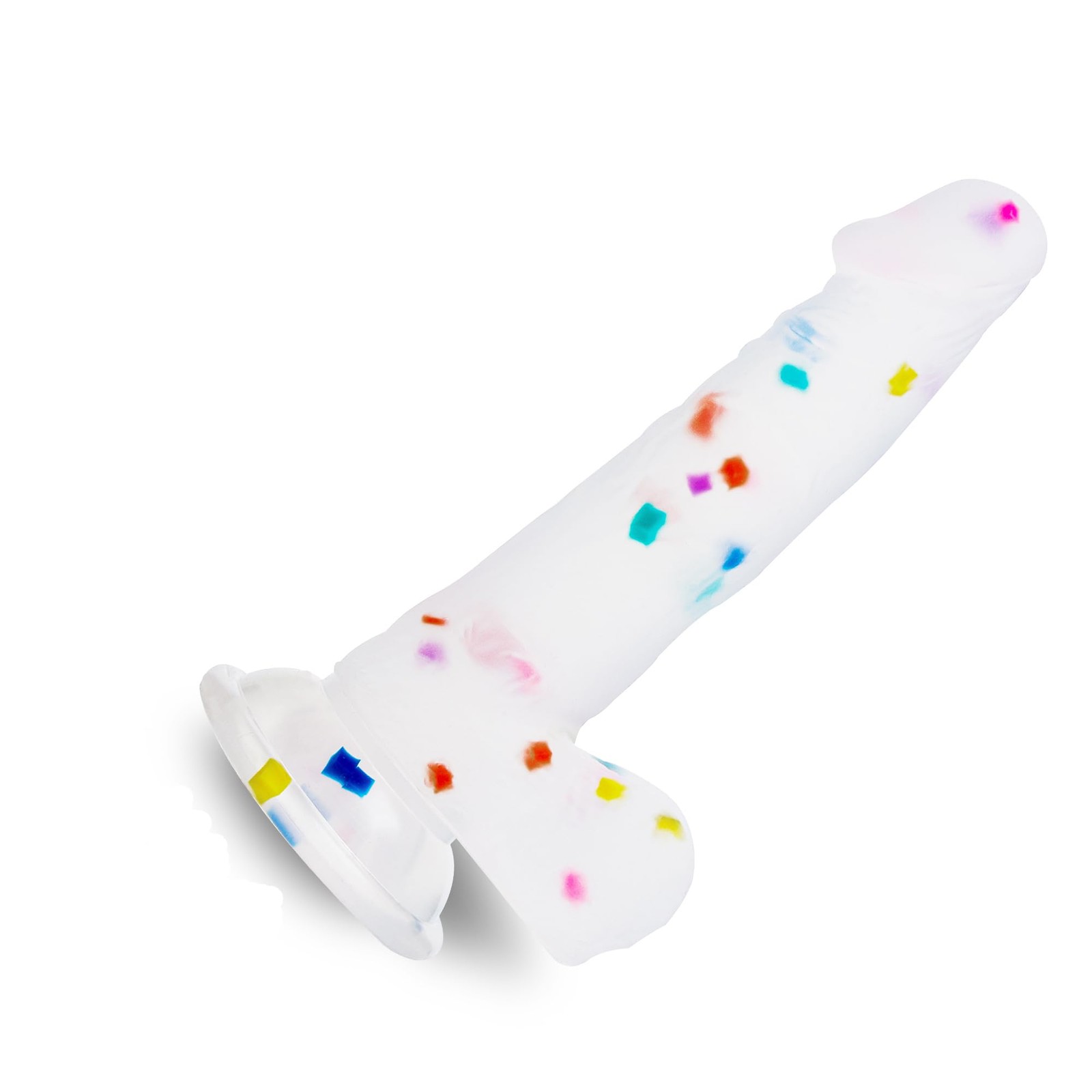 6.5 Inch Confetti Clear Silicone Dildo with Flared Suction Cup Base for Hands...