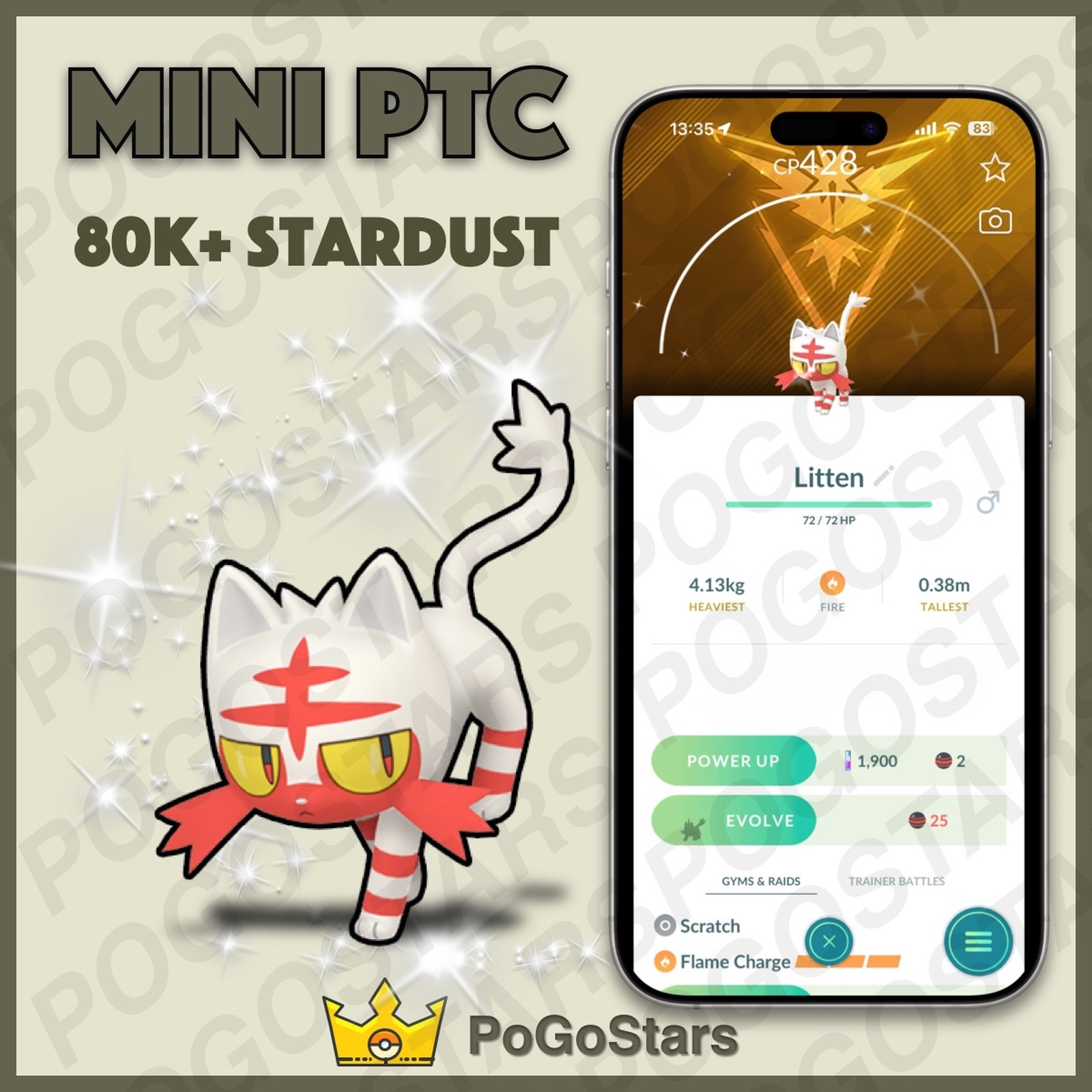 Pokémon PTC Go - Shiny Litten - Team Instinct✨Special Background✨