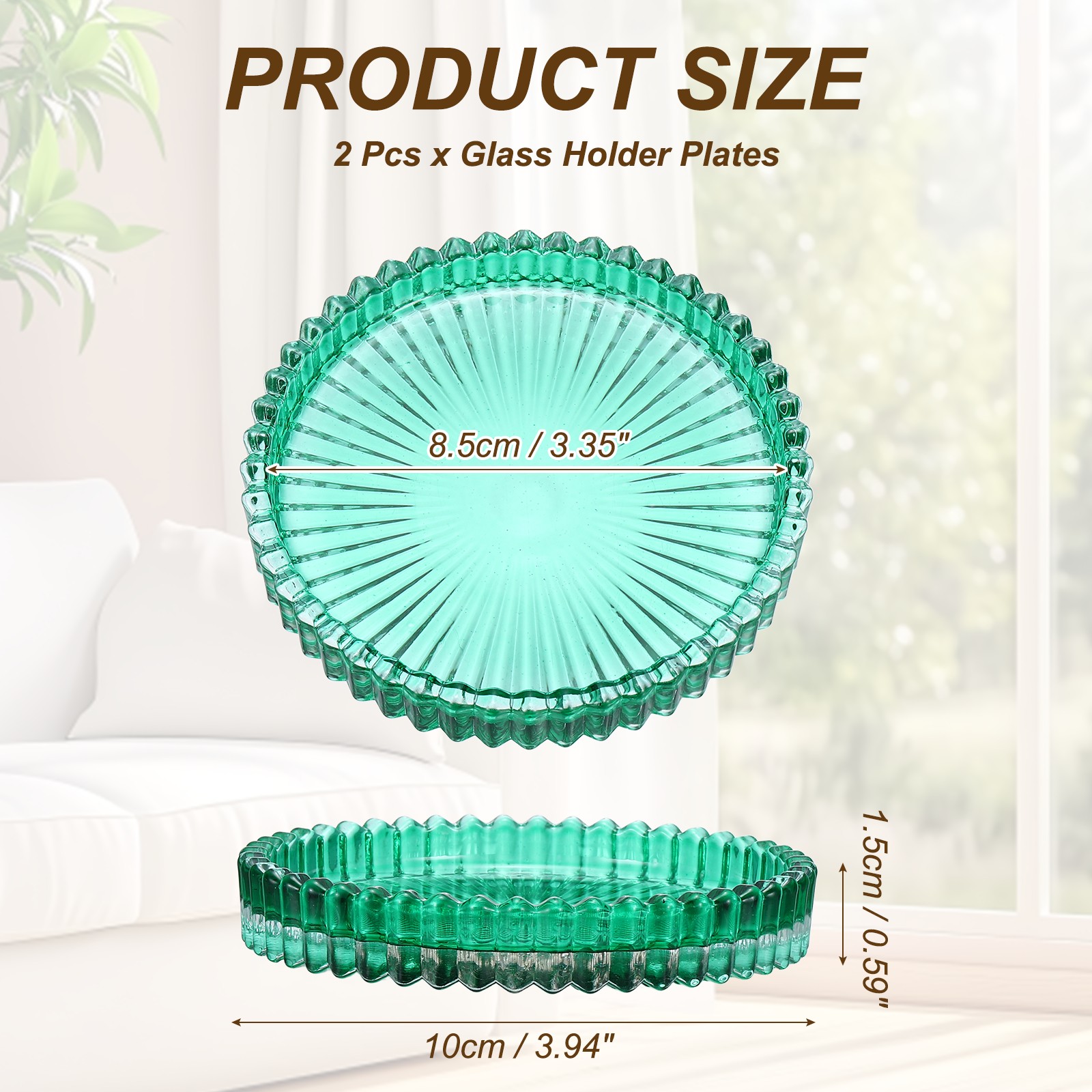 2 Pcs Green Candle Holder Plates, 4" Round Glass Candle Tray