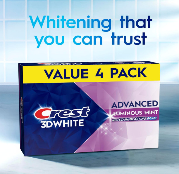Crest 3D White Advanced, Teeth Whitening Toothpaste for Adults, 3.7 oz, 4 Pack,