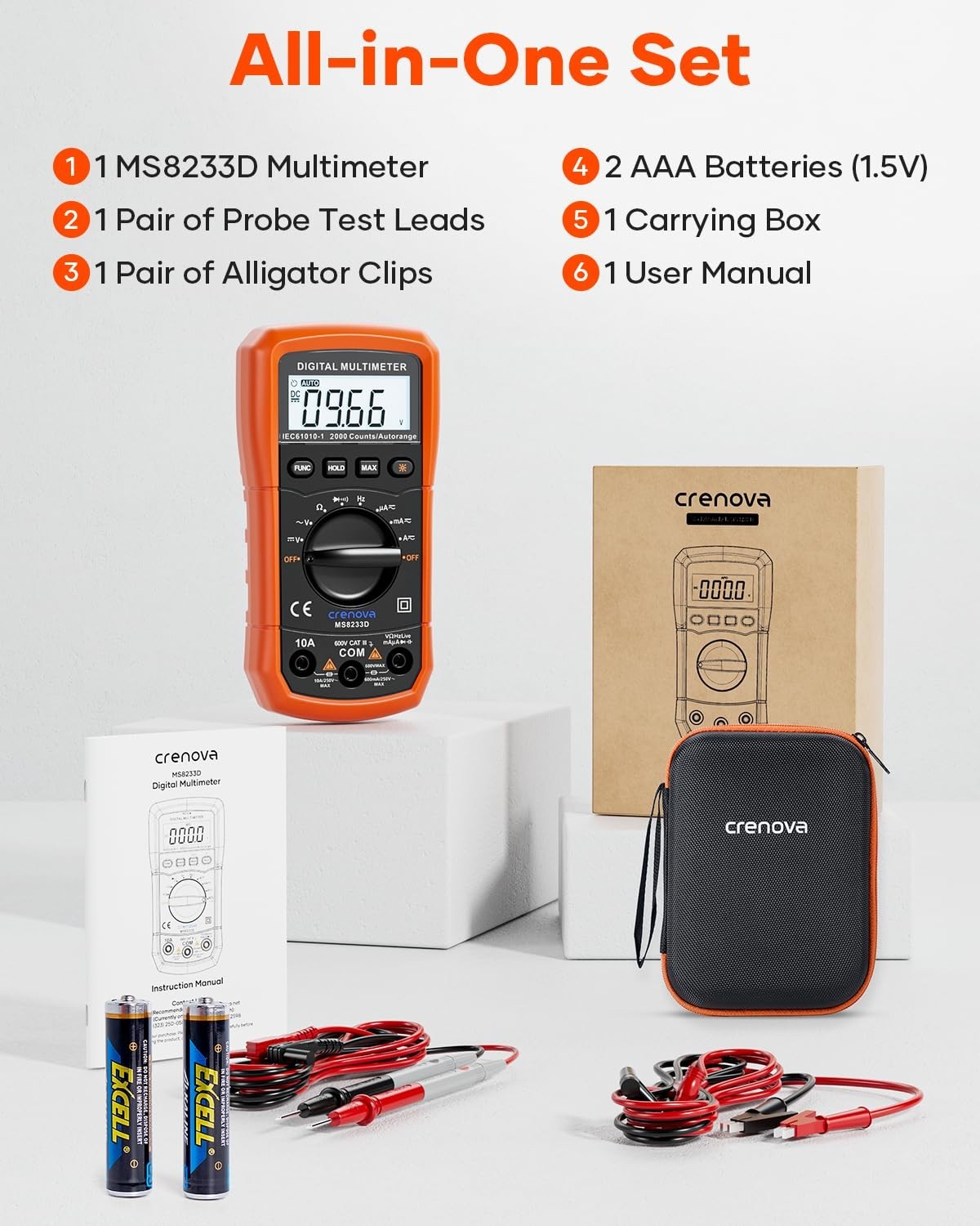 6000 Counts Digital Multimeter AC DC Volt Meter Ohm Amp Tester - Voltage, Curren
