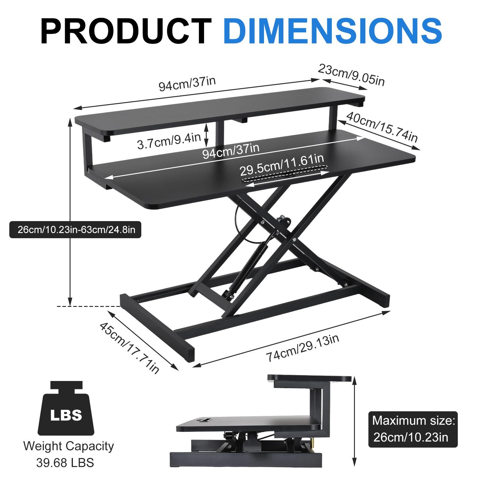 37 Inch Home Office Desk Converter Height Adjustable Computer Desk Riser