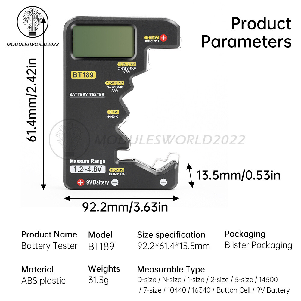 Digital Battery Tester Checker Electricity Indicator Universal AA, AAA 9V Button