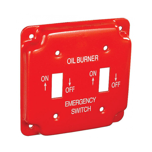 NEW 4x4 4" Red Emergency OIL Burner Electrical Box Cover 2 Toggle Switch