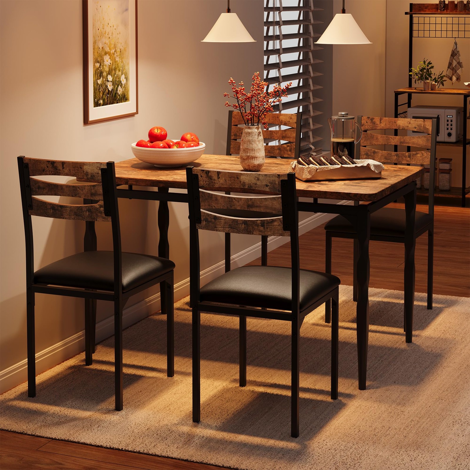 5 Piece Table and Chairs Dining Table Set Kitchen Table for Small Spaces Dinning