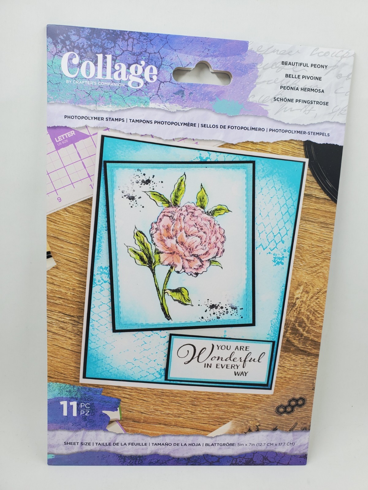 CC2 Crafters Companion Collage Beautiful Peony Stamp Set New Mixed Media