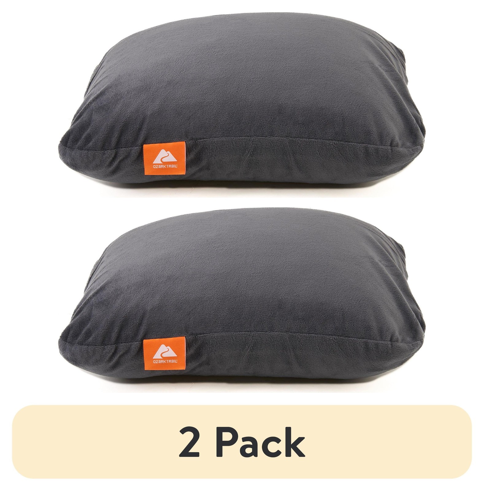 (2 pack) Ozark Trail Memory Foam Camping Pillow, Adult Use, Dark Grey color.