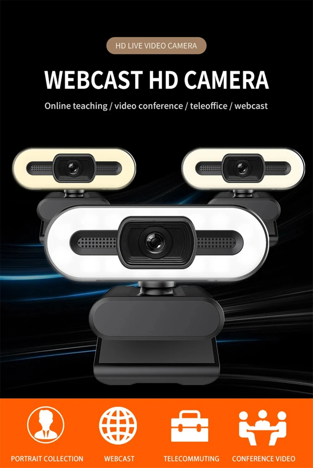 Portable HD Webcam 1080P/2K/4K – Auto Focus, Mic & Light for PC/Laptop, Live Str