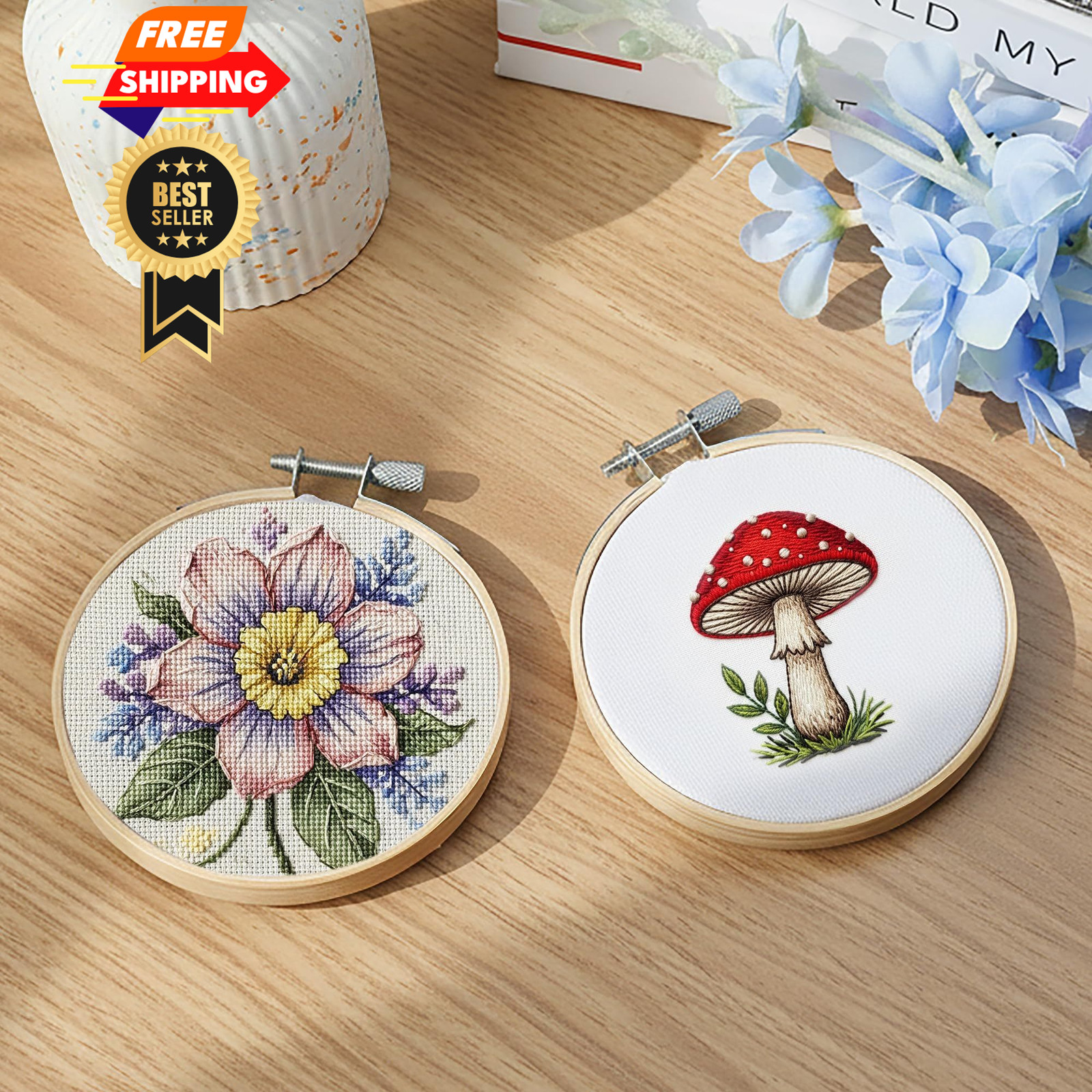 Caydo 12 Pieces 3 Inch Wooden Round Embroidery Hoops 8cm/3 inch, wood