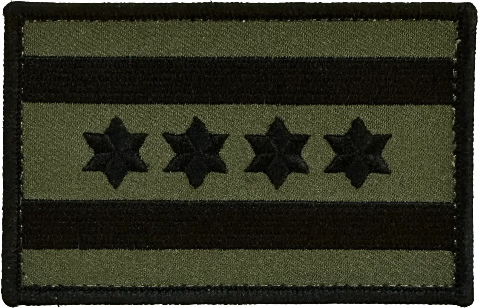 CITY OF CHICAGO FLAG PATCH: Olive Drab / Black Border with Hook & Loop