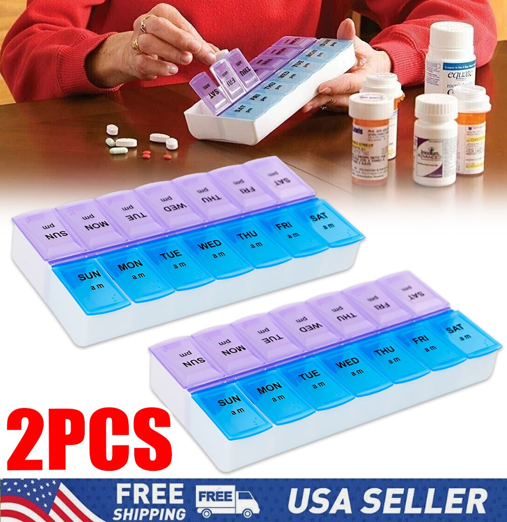 2 Pack Weekly Pill Box Organizer Twice a Day 7 day AMPM Organizer Case Medicine