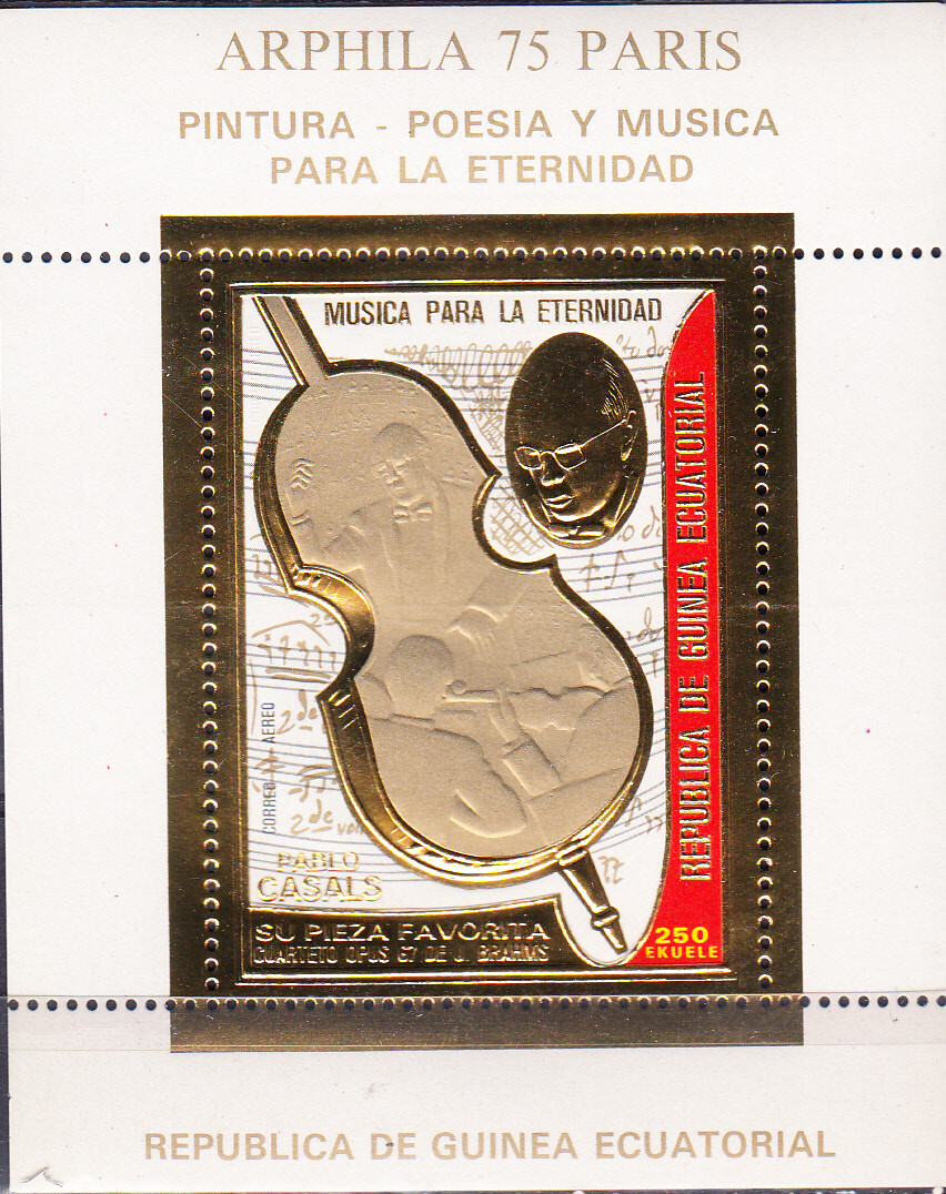 W EQUATORIAL GUINEA 0523-B154A ARPHILA PARIS PABLO CASALS PERF GOLD FOIL SS