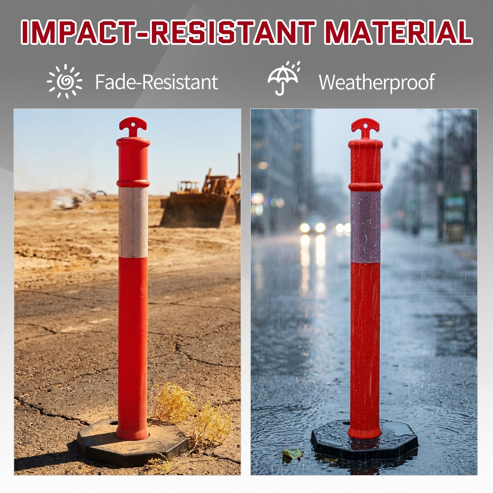 3 Pack 45" Traffic Delineator Post Cone W/ Base for Traffic Control Warning