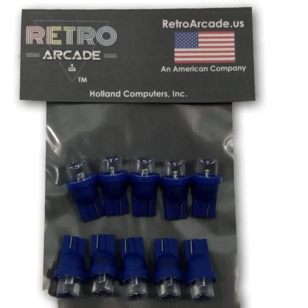 10 Pack Pinball replacement bulb LED 6.3 volt AC, 555 clear wedge base T10 Blue